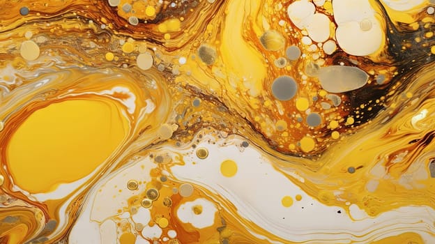Abstract artistic background with yellow marble and golden paint stains. Generated AI