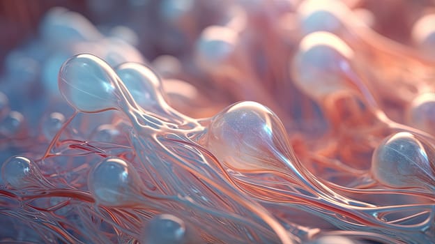 Scientific abstraction with futuristic textured tissue waves. Tech background with close-up wave bio texture. Generated AI