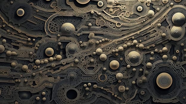 Abstract fractal ornament with floral elements and dotted texture. Generated AI