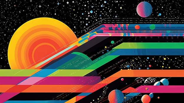 Abstract background with geometric shapes in retro minimalistic style with flat colors. Generated AI