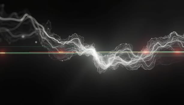 Abstract neon light waves and particles glowing on a dark background. Generated AI.