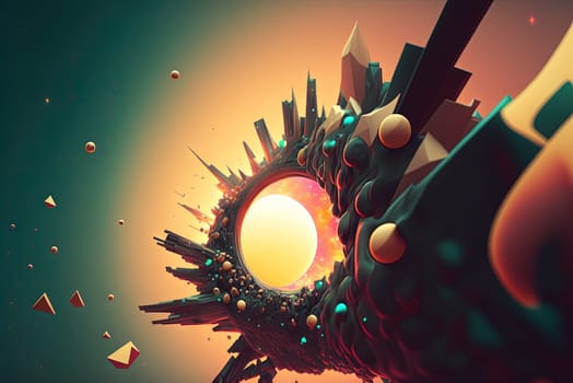 Abstract background with colorful fractals. Surreal composition with fluid waves of liquid metal. Generated AI