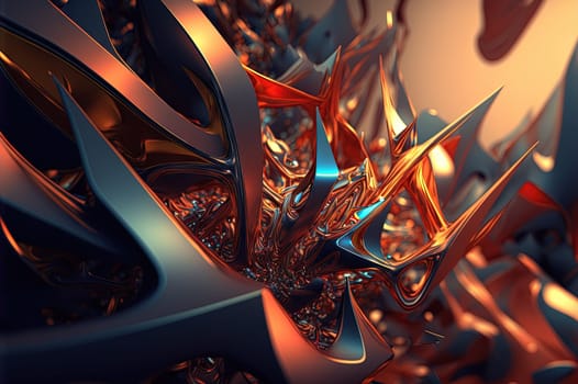 Surreal abstract 3D composition with intricate textures, organic shapes, and vibrant colors in a digital fantasy environment. Generated AI.