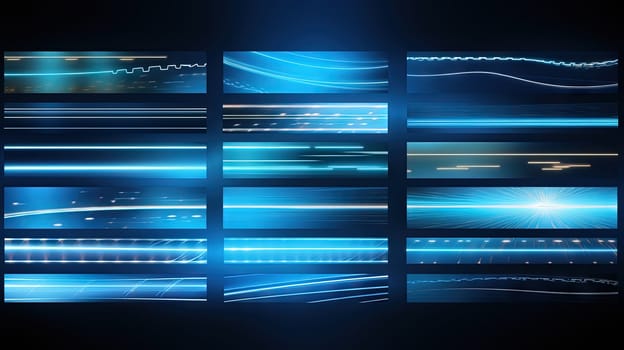 Business abstraction with infographics style data blocks in blue glowing lights. Generated AI