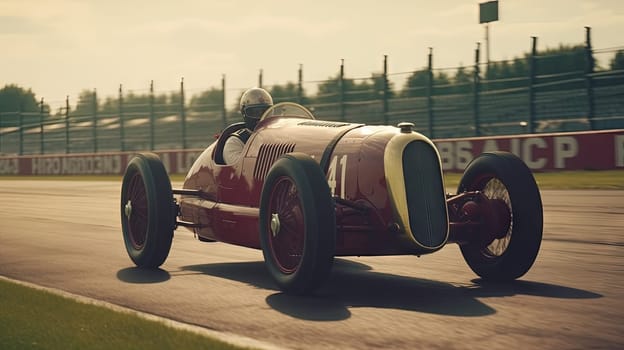 Vintage racing car on the track. Retro auto sport event with fast classic cars. Generated AI