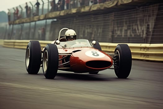 Retro racing car on the track. Vintage sport car championship. Generated AI