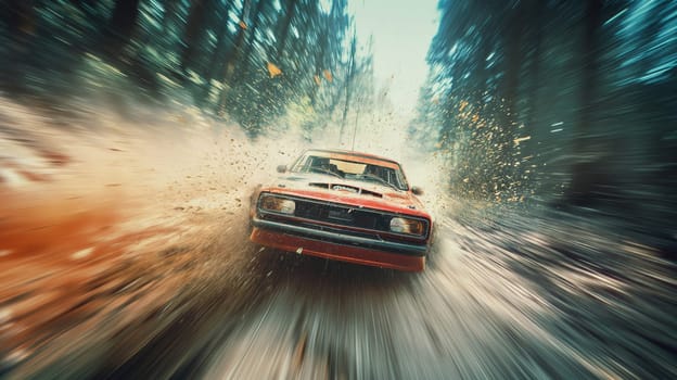 High speed shot of a rally car made from cinematic angle. Fast sports car with speed lines. Generated AI