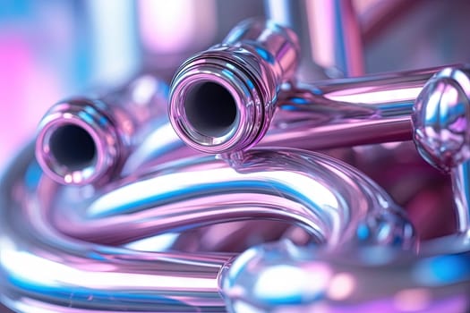 Abstract chrome pipes composition. Industry themed background with shiny metallic connected pipes. Generated AI