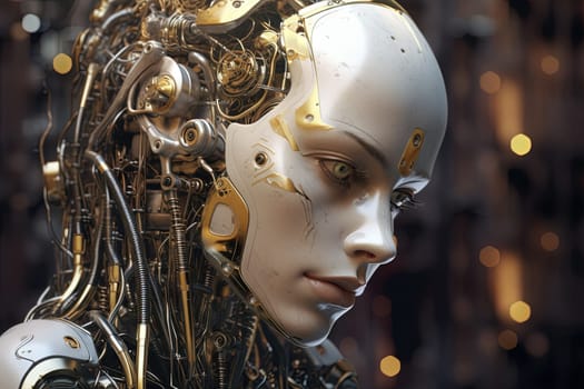 Cyborg or digitally improved human. Artificial intelligence and technology concept with advanced woman. Generated AI