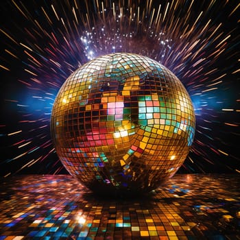 Disco ball with party illumination glow. 80s styled disco party mirror ball. Generated AI