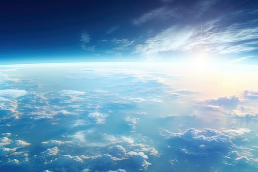 Earth horizon view from space. Satellite or plane view of the planet from stratosphere. Generated AI