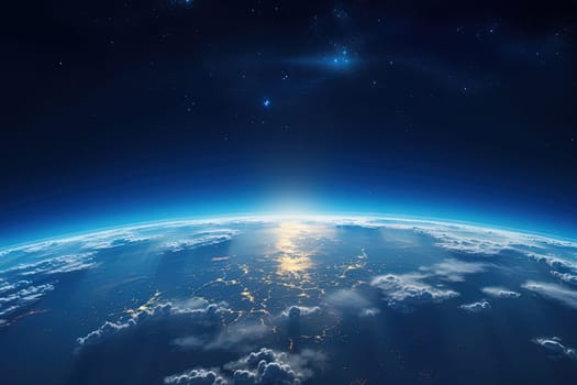 Earth horizon view from space. Satellite or plane view of the planet from stratosphere. Generated AI