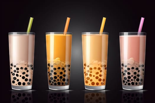 Fruit juice and berries in bubble tea with juicy splash in the glass. Generated AI