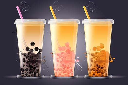 Fruit juice and berries in bubble tea with juicy splash in the glass. Generated AI