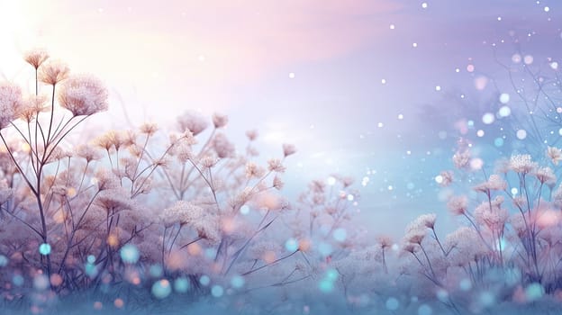Abstract blurred background with flowers in the cold garden. Generated AI
