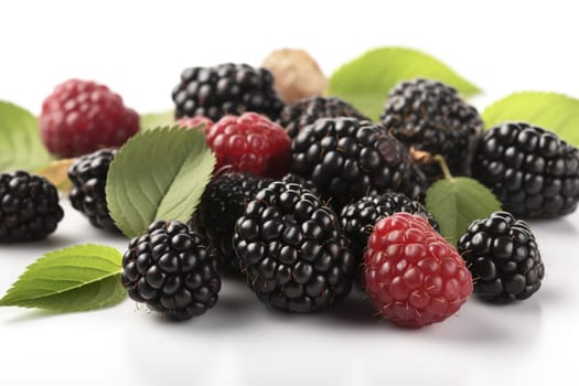 Blackberries on background. Juicy black berries, fresh and sweet. Generated AI