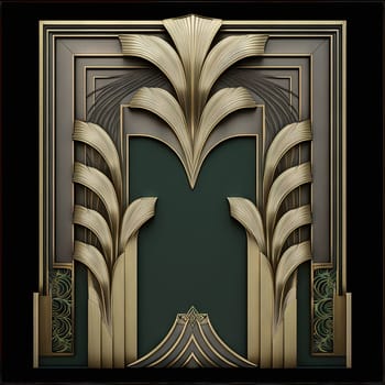 Golden art deco frame with ornament. Retro golden art deco or art nouveu frame in roaring 20s style. Generative AI