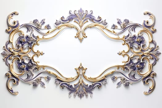 Golden ornamental frame in royal or empire style. Retro golden frame with vintage ornament. Generative AI