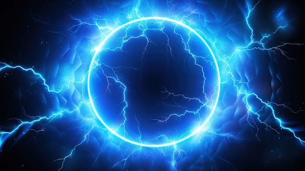 Lighting flash in the shape of circle. Ring of thunderstorm lightning as a portal. Generated AI.