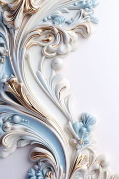 Ornament or element of art nouveau ceramic foliage frame corner. Close up luxury decoration with stylized leaves. Generated AI