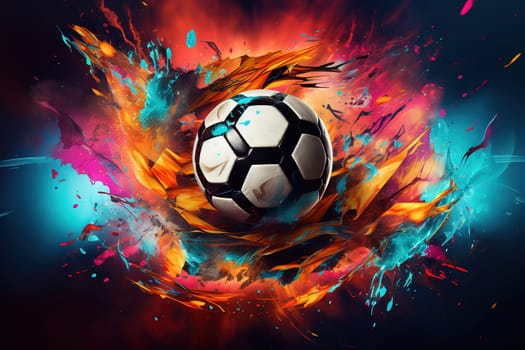 Soccer or football ball poster for championship with hot fire trace. Active team sport background. Generated AI.