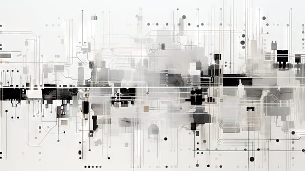 Abstract circuit board concept with black track lines on white background. Generated AI