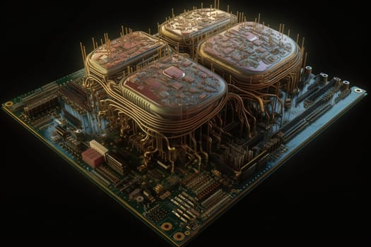 Artificial intelligence science concept with technological AI brain on the circuit board. Generated AI