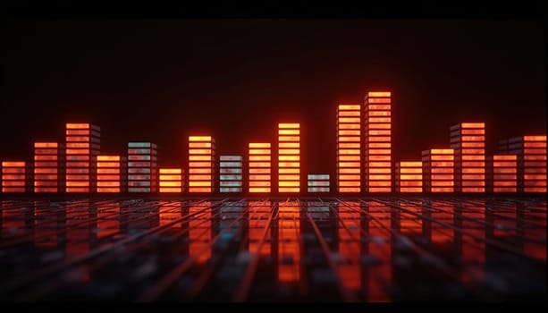 Futuristic music equalizer with neon glowing colorful levels. Generated AI.