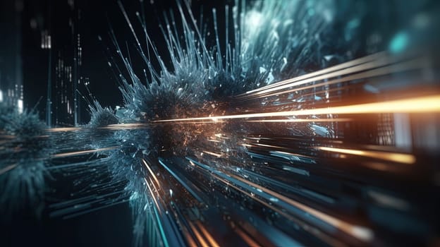 Abstract technology burst with glowing wires and particles in motion. Technology and science dynamic background. Generated AI