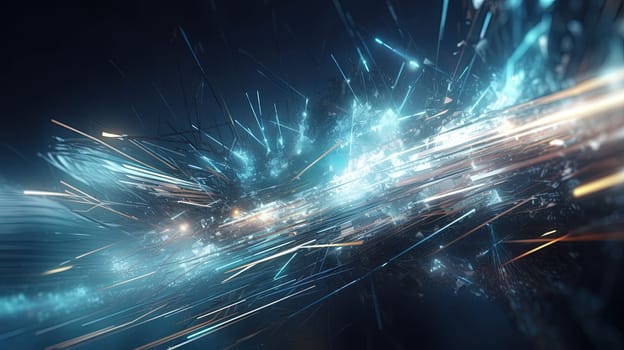 Abstract technology burst with glowing wires and particles in motion. Technology and science dynamic background. Generated AI