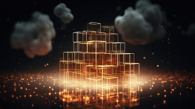 Data cloud structure concept with digital technology cloud sign for online backup and network compute power service. Generated AI