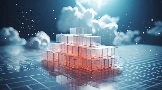 Data cloud structure concept with digital technology cloud sign for online backup and network compute power service. Generated AI