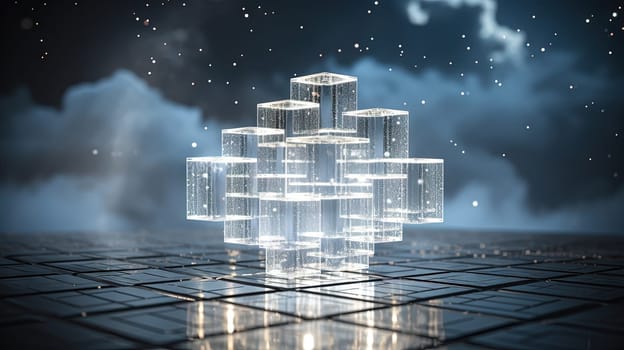 Data cloud structure concept with digital technology cloud sign for online backup and network compute power service. Generated AI