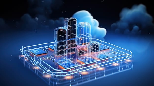 Data cloud structure concept with digital technology cloud sign for online backup and network compute power service. Generated AI