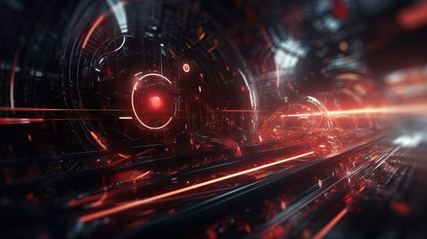 Abstract technology burst with glowing wires and particles in motion. Technology and science dynamic background. Generated AI