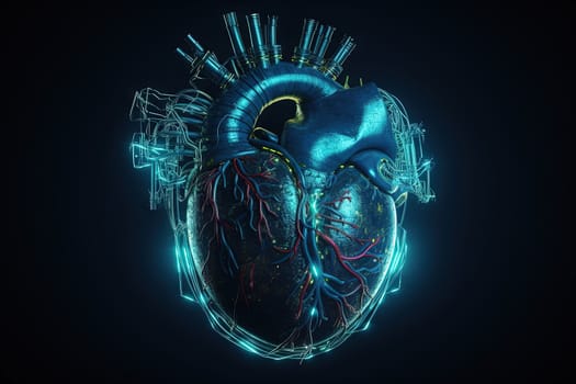 Technological heart concept for healthcare or digital motor idea. Generated AI