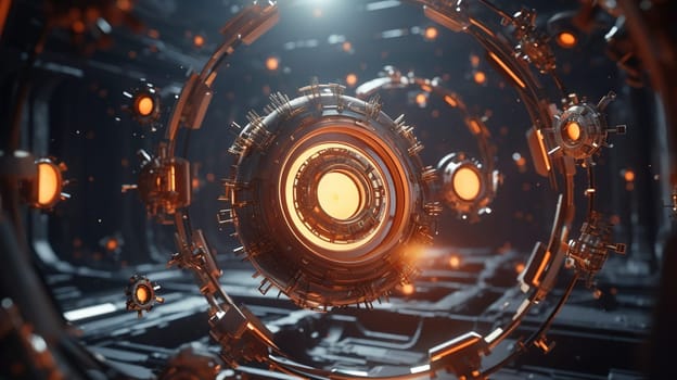 Technology or industrial background with abstract metallic gears in mechanism. Generated AI.