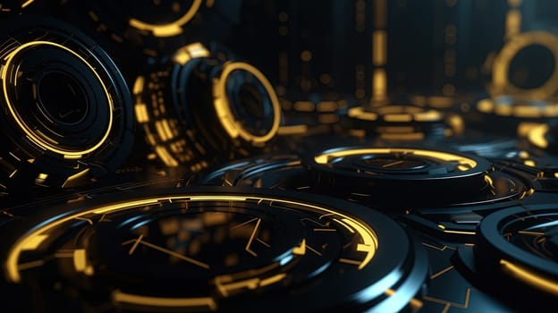 Technology abstract background with hud styled round interface elements in neon tech light. Generated AI