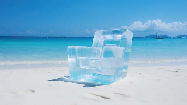 Ice chair on the beach, refreshing concept. Vacation on the hot shore with cold chair. Generated AI