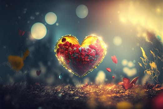 Crystal heart scene for Valentine's Day celebration. Beautiful 3D heart background for love and passion. Generated AI.