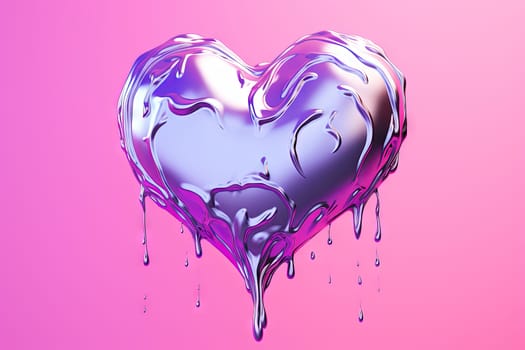 Chrome heart in y2k style with holographic liquid. Trendy Valentine's Day card. Generated AI