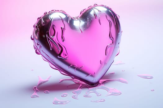 Chrome heart in y2k style with holographic liquid. Trendy Valentine's Day card. Generated AI