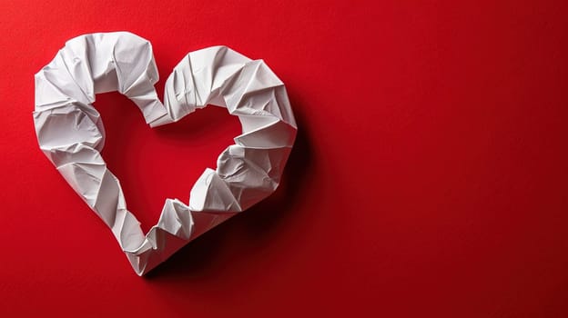 Heart made of paper on white background with copy space for Valentine's Day greeting card. Generated AI.