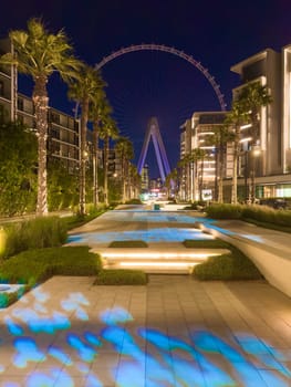UAE, Dubai, 17 November 2024: The famous largest observation wheel The Eye of Dubai - Ain Dubai at night, Bluewaters island. High quality photo