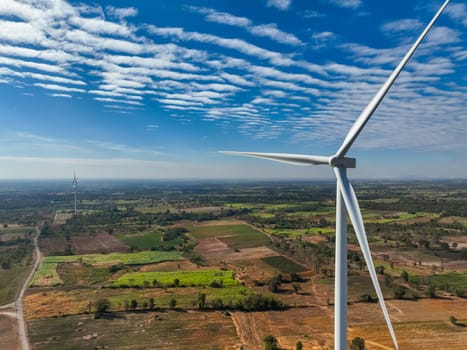 Wind energy and sustainable power generation with wind turbines, Eco-friendly solutions for renewable resources. Wind power farm and sustainable development of renewable energy, green technology.