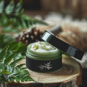 Cosmetic cream in a glass jar. Skin care concept. Background for beauty products