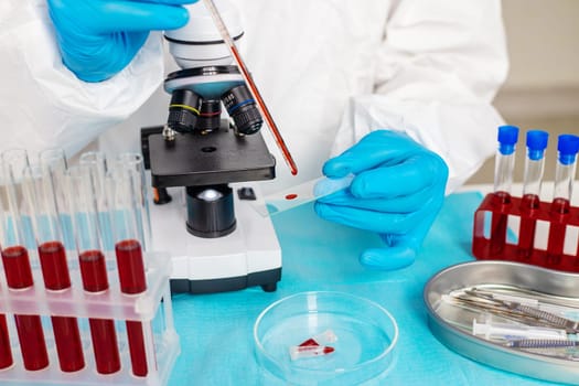 examine blood in the laboratory. Selective focus. medicine.
