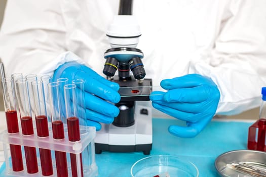 examine blood in the laboratory. Selective focus. medicine.