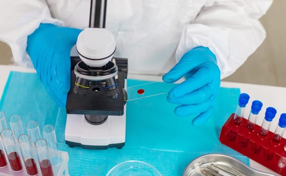 examine blood in the laboratory. Selective focus. medicine.