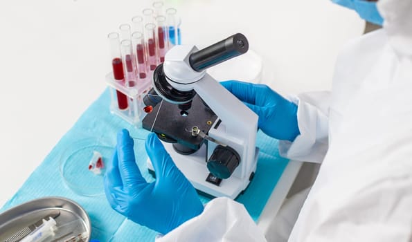 examine blood in the laboratory. Selective focus. medicine.